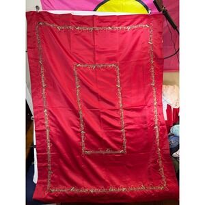 NWOT Lenox Christmas Red Satin Tablecloth Plaid Ribbon Green Vine Embroidery